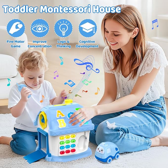 Montessori Toys for 1 Year Old Boy Gifts, 12-in-1 Musical House Educational Baby Toddler Boy Toy Age 1-2, First Birthday Easter Gift for Boy Girl 6-12 12-18 6-24 Months, Blue