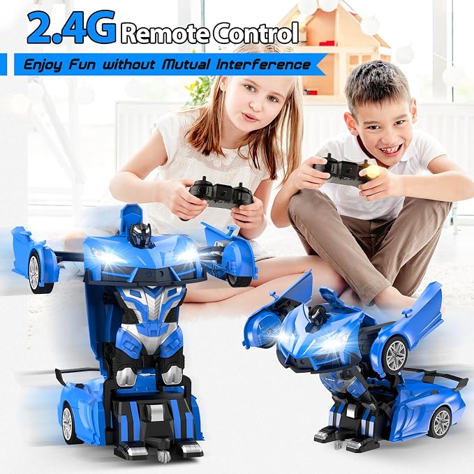Qumcou Transform Remote Control Car, RC Cars for Boys Age 3-5 6-8, One-Button Transform Toy Cars, 2.4GHz, 360° Spin, 1:16 Scale, Flashing Headlight,3-8 Year Old Grandkids Christmas Birthday Gifts