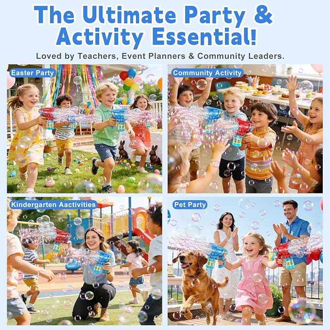 Zerhunt Lightweight Automatic Bubble Gun: 2 Pack Bubble Blaster for Kids 4-8 with Bubble Solution & LED Light - 15000+ Bubbles Per Minute Easy for Kids to Hold - Great Party Outdoor Toy