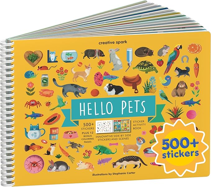 Pet Animals 500+ Kids Sticker Book by Cupkin Toddler Airplane Travel Activity Coloring and Sticker Book, Road Trip Essentials, 12 Coloring Pages 12 Scenes for Ages 2–8 Years