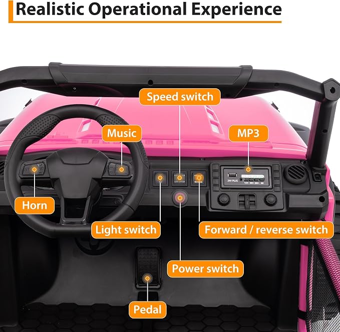 24V Ride on Car for Big Kids, Iron 2 Seater Ride on Toy, Fast 4.97MPH Truck, 4WD Kids Electric Vehicles with Remote Control, Spring Suspension, Front & Behind LED Lights, Dual Storage, Music,