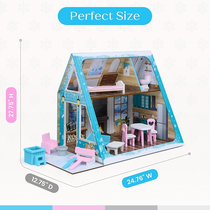 Delta Children Ski Chalet A-Frame Dollhouse - Includes 15 Accessories - Fits 12-inch Dolls - Pretend Play Dream Gift for Ages 3+