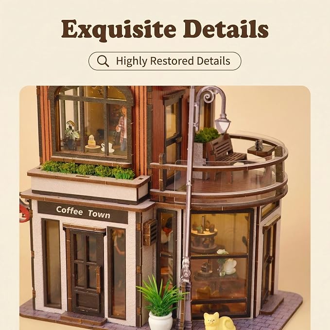 DIY Book Nook Kit, DIY Miniature House Wooden Coffee Shop Dollhouse with LED Light, 3D Wooden Puzzle for Adults & Teens Creative Bookshelf Decor, Craft Hobby Gift