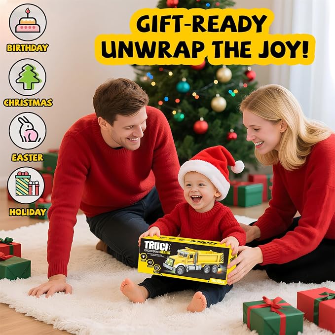 Car Toys for Toddlers, Dump Truck Toy with 1 Self-Lifting Bed, Lights Music Toy Trucks Construction Vehicle with 2 Opening Doors,Toys for 3 4 5 6 Year Old Boy Girl, Kids Christmas Birthday Gifts