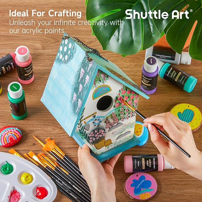 Shuttle Art Acrylic Paint, 36 Colors Acrylic Paint Set with Brushes & Palette, 2oz/60ml Bottles, Rich Pigments Non-toxic for Artists Kids & Adults, Painting on Canvas Rocks Ceramic Wood