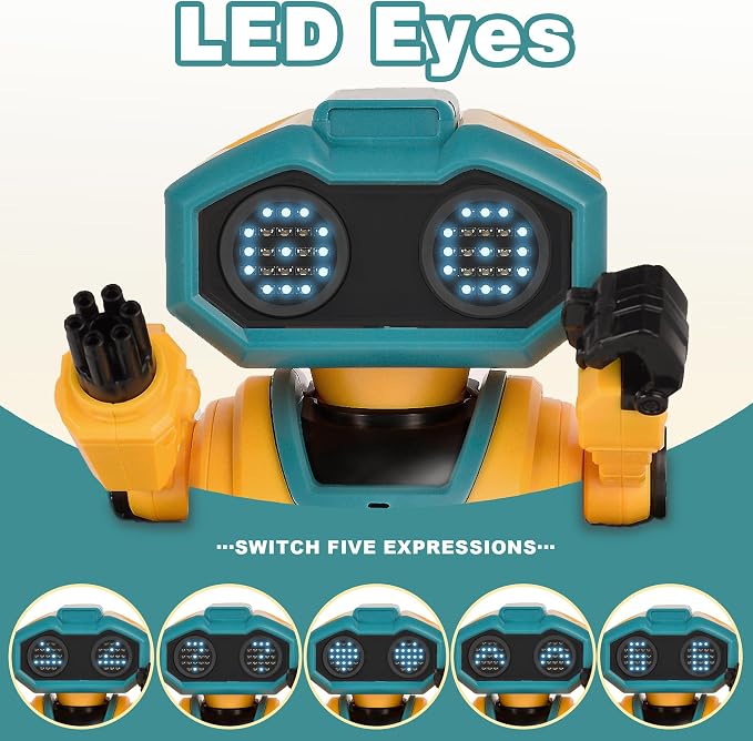 BYTEWAR Interactive Smart Robot Toys, Rechargeable Remote Control Emo Robot with Learning Gesture Sensing, Auto-Demonstration, Music and Dance, Shining LED Eyes, Birthday Gift for Kids (Yellow)