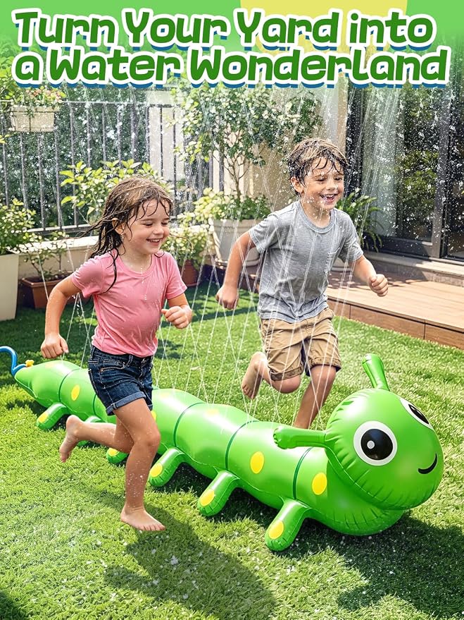 97" x 19" Extra Large Caterpillar Sprinkler for Kids - Outdoor Toys Kids Toddler Water Sprinkler for Yard, Attaches to Garden Hose, Durable Inflatable Splashing Fun Toys for Garden Lawn