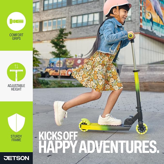 Jetson Juno 2-Wheel Light-Up Kick Scooter, Portable Folding Scooter for Kids with Light-Up 4-Inch Wheels, Adjustable Handlebar Height, Ages 5+