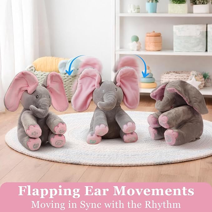 Dimple Kaia Elephant Stuffed Animal Toy - Animated Plush Pink Singing Elephant, Interactive Musical Peek-a-Boo for Babies, Kids, for Toddlers, Ages 0 and Up(Battery Included)