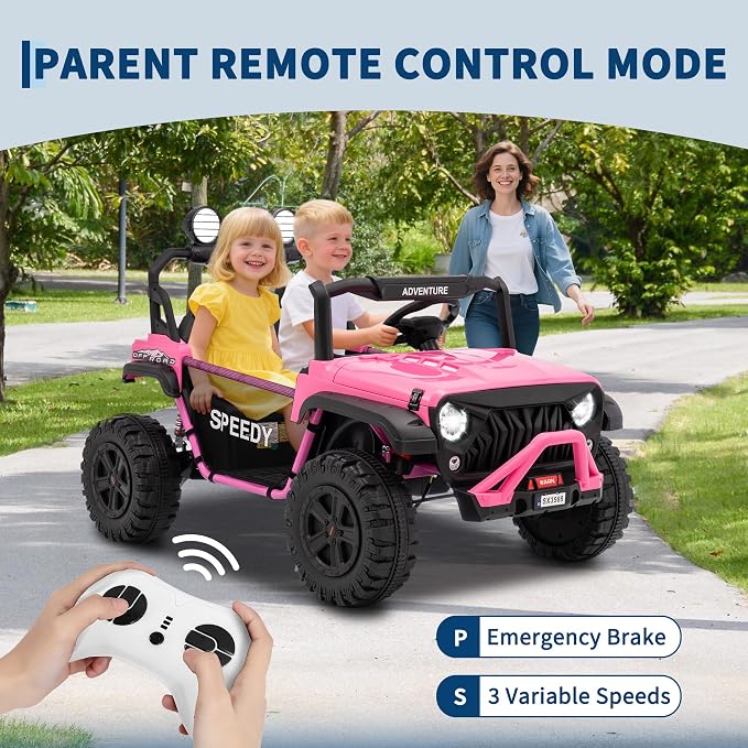 24V 2-Seater Ride on UTV Truck with Remote Control – 4WD Electric Vehicle Designed for Big Kids, Featuring Spring Suspension, Front and Behind LED Lights, Dual Storage Compartments, 3 Speed Settings,