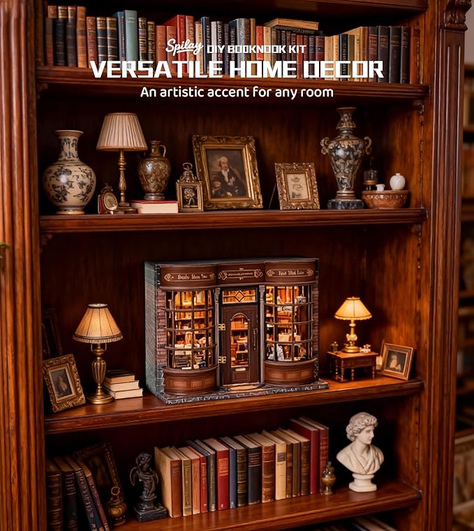 Spilay DIY Miniature House Kit for Adults, Miniature Dollhouse Building Kit | With Warm Light & Detailed Furniture, Creative DIY Craft for Bookshelf Decor, Room Decoration & Gift Giving