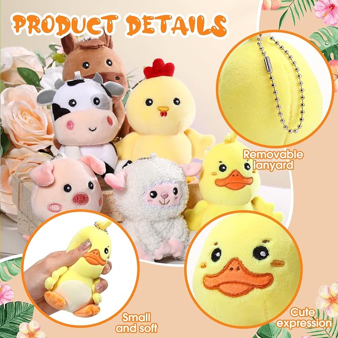 Aoriher 6 Pcs Mini Plush Farm Animals Bulk 4 Inch Cute Stuffed Animals Plush Horse Cow Pig Sheep Duck Chick for Baby Shower Birthday Gift Farm Themed Party Prizes Easter Stuffers