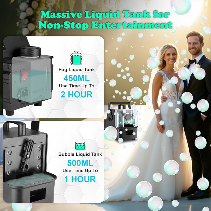 Fog Bubble Machine with 6 PCS RGB Lights & Remote,900W 3 in 1 Smoke Bubble Maker Unleash High-Output Long-Range Bubble & Fog Blower for Halloween Christmas Party Wedding Birthday (Small)