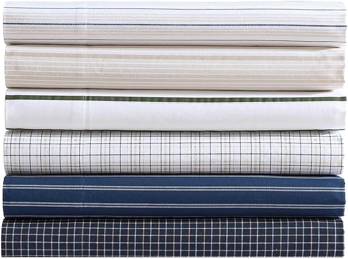 Nautica - King Sheets, Premium Cotton Percale Bedding Set, Plaid Home Decor, Oeko-Tex Certified (Malor Plaid Blue, King)