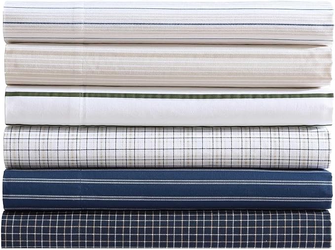 Nautica - Queen Sheets, Premium Cotton Percale Bedding Set, Striped Home Decor, Oeko-Tex Certified (Beaux Stripe Blue, Queen)