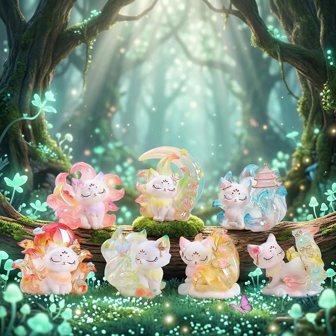 YAMSLAM Cute Nine-Tailed Fairy Fox Animal Mystery Box Blind Collectible Figures for Desk Decoration Birthday Party Gifts, Random 1pc of 7 Styles
