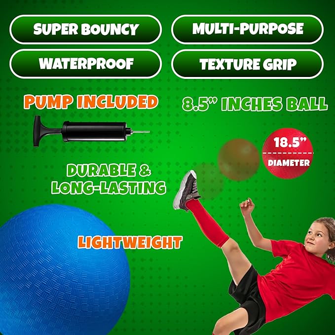 Red & Blue Kickball Set - (8.5 Inch) with Pump for Toddlers Kids & Adults - Gym Sports Toys - Fun Playground Balls for Kids Dodgeball, Four Square, PE, Games, Recess and More