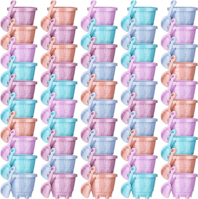 Sosation Sand Buckets Bulk for Kids Summer Sand Buckets and Shovels for Kids 5.5 Inch Plastic Beach Pails Toys for Girls Boys Gift Party Favor, 5 Assorted Colors(Macaron,60 Pcs)