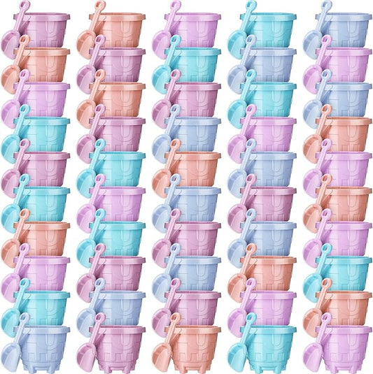 Sosation Sand Buckets Bulk for Kids Summer Sand Buckets and Shovels for Kids 5.5 Inch Plastic Beach Pails Toys for Girls Boys Gift Party Favor, 5 Assorted Colors(Macaron,60 Pcs)
