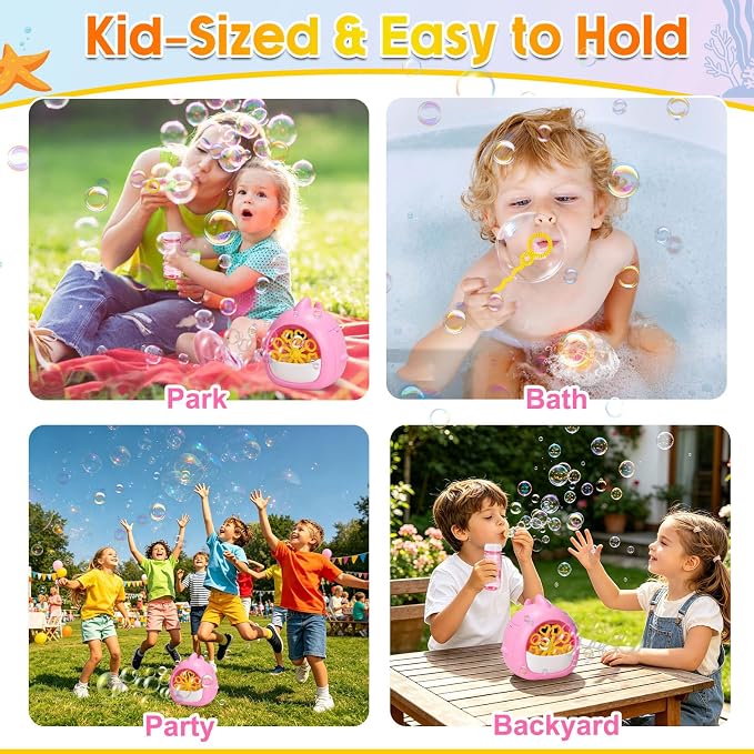 JONEG Bubble Machine Toys for Kids 3-8 Years Old - Bubble Blower Maker with Solutions, Outdoor Toy, Birthday Gift for 3 4 5 6 7 8 Year Old Girls Boys Toddlers