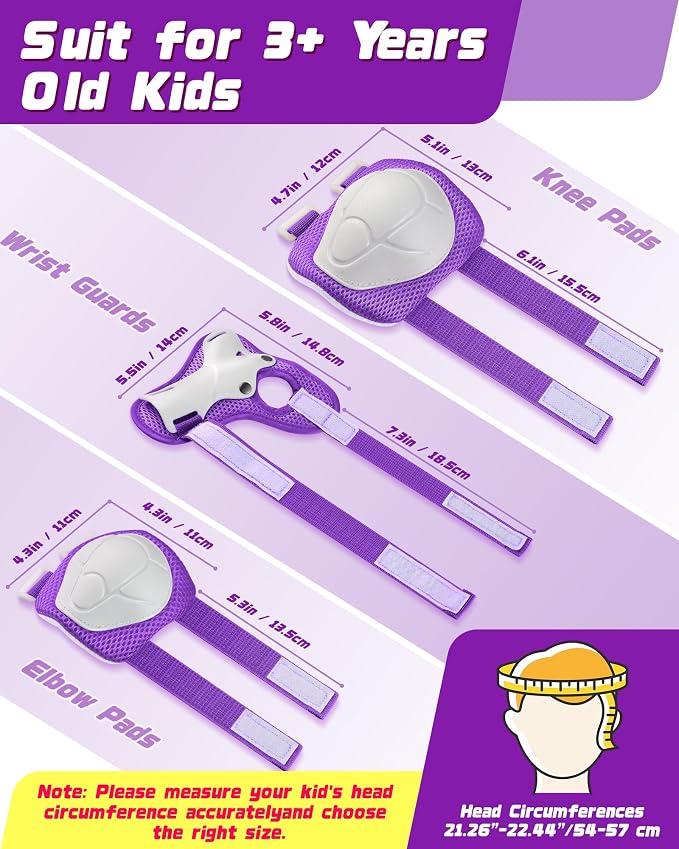 Kids Bike Helmet Set, Adjustable Helmet for Ages 2-3-5-8-14 Year Boys Girls, Toddler Pad Set with Knee and Elbow Pads for Bike, Roller, Skating, Scooter, Longboard and More Sports, 6 Color