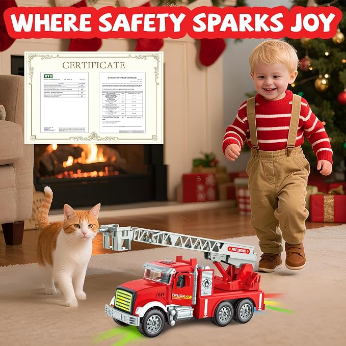 Toddler Boy Toys, Fire Trucks for Toddlers 3-5, Lights Music Toy Cars with 1 Rotating Extend Ladder, Firetrucks with 2 Opening Doors, Baby Toys for 3 4 5 6 Year Old Boy, Kids Christmas Birthday Gift