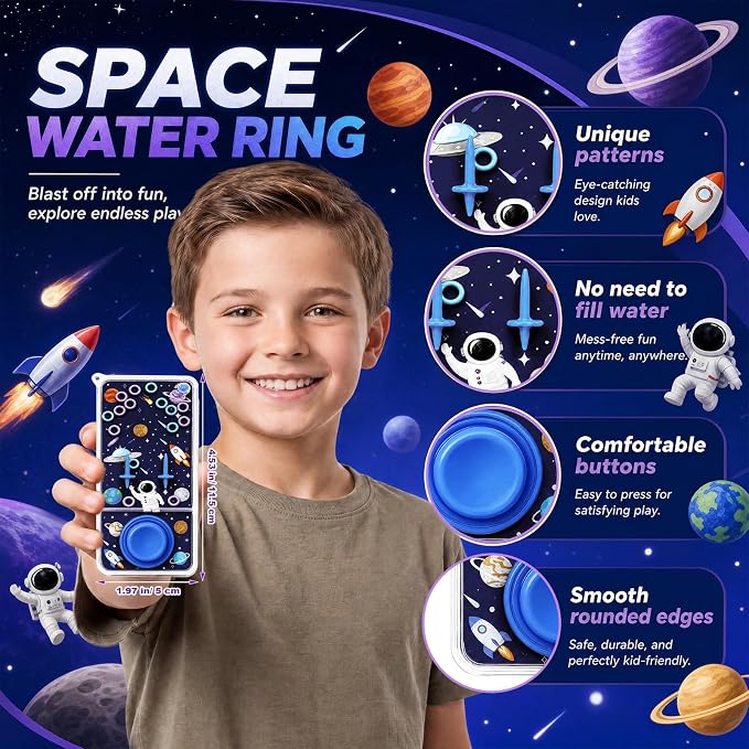 12 Pcs Outer Space Party Favors for Kids Handheld Water Games Water Ring Toss Toys, Astronaut Birthday Goodie Bags Stuffers Return Gifts Classroom Prize Rewards Bulk
