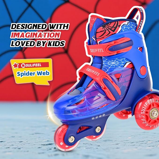 SULIFEEL Adjustable Roller Skates for Girls Boys Kids,Fun Illuminating Light Up Flash Wheels Three-Point Type Balance Suitable for Beginners Indoor Roller Skating