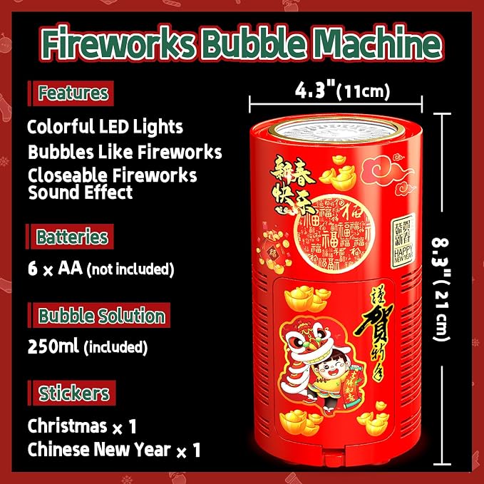 Fireworks Bubble Machine (20 Holes) with Dazzling RGB LED Lights, Automatic Sparklers Blower Toys, Portable Bubble Maker for Kids Party Wedding Christmas Chinese New Year, Birthday Balloons Decoration