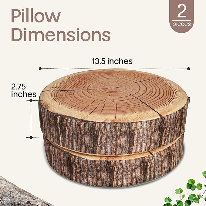 Log Pillow 2 Pack - Cozy & Comfy Wood Pillow with High-Density Foam - Realistic Round Cushions with Washable Covers - Log Cabin Decor & Forest Themed Decor