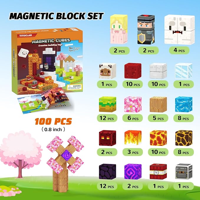 100PCS Magnetic Blocks- Easter Basket Stuffers for Kids, Magnet Toys for 3 4 5 6 7 8 Year Old,Children Sensroy Toys & Games, Christmas Birthday Gifts for Boys & Girls Ages 3+