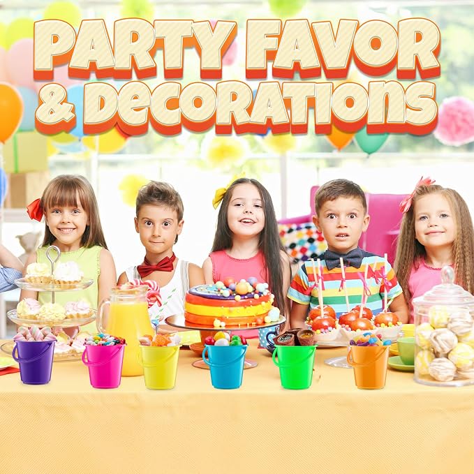 Mini 4.5-Inch Beach Buckets for Kids - (12 Pack) Sand Buckets and Shovels with Rakes - Small Beach Pails - Sturdy Unbreakable Plastic - Beach Party Favors for Toddlers Ages 3-6