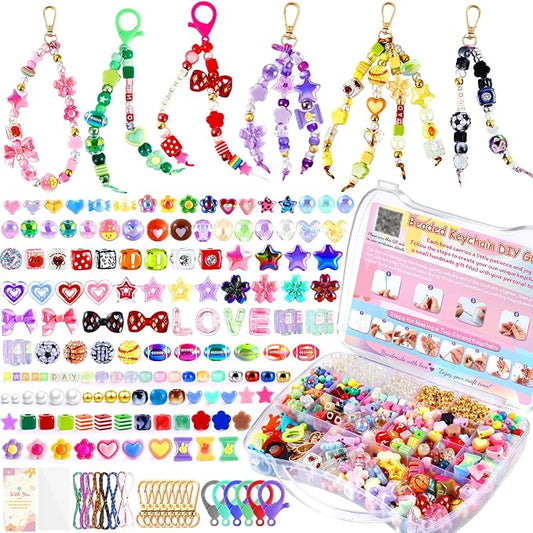 TOHONGADON 1501 Pcs DIY Bag Charm Kit, Colorful Keychain Making Kit,with Key Chain Hooks, Acrylic Balls Heart Star Flower Bow Letter Alphabet Beads, Gift Bags, Manual for Custom Keychains