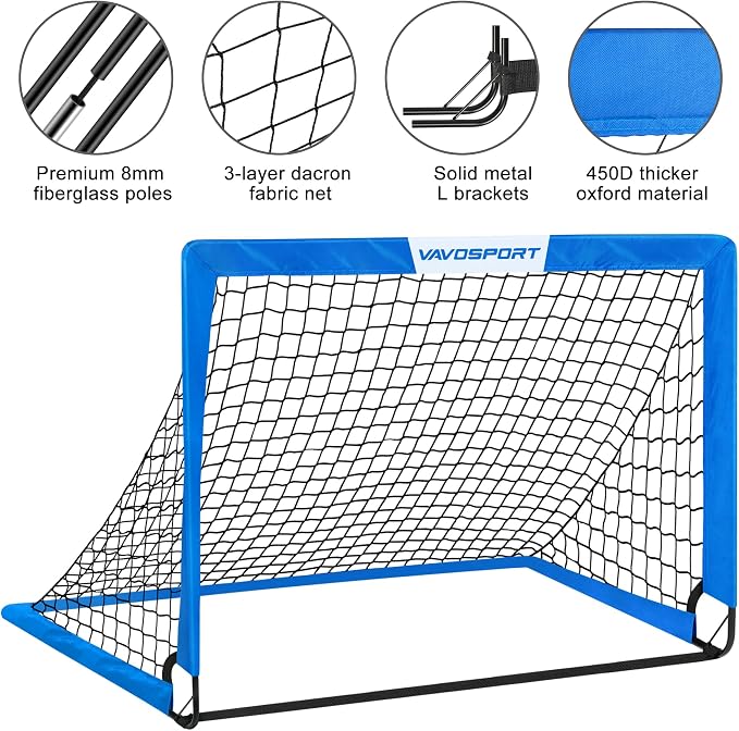 Kids Soccer Goals for Backyard Set - 2 of 4' x 3' Portable Soccer Goal Training Equipment, Pop Up Toddler Soccer Net with Soccer Ball, Soccer Set for Kids and Youth Outdoor Games, Sports, Play