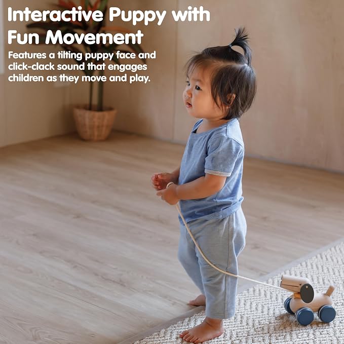 PlanToys® Puppy Wooden Push & Pull Toy | Montessori Inspired Walking Toy for Balance, Coordination & Active Play | Eco Friendly Toddler Movement Activity