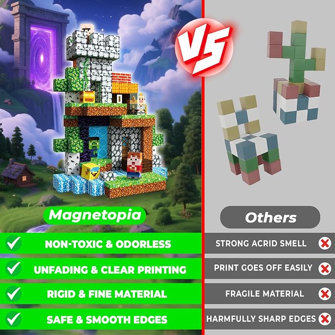 200 PCS Magnetic Blocks - Magnetic Building Blocks Cubes Adventurer, Magnet Toys for Kids Age 3+, Toy Building Set for Kids, Magnets Construction Easter Birthday Gifts for Boys Girls Age 4-8, 8-12