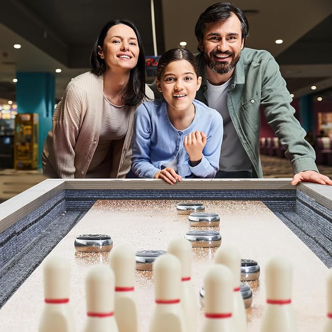 VEVOR Shuffleboard Table, 11.5 ft Shuffleboard for Family Game Rooms, 2 in 1 Shuffleboard and Bowling Combo Game Set, with Scratch-Resistant Playfield, Legs, 8 Pucks, Bowling Set, Wax, and Table Brush