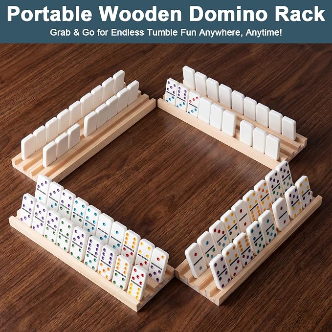 Soulchen Natural Wood Color Wooden Domino Racks Set of 8, Wood Domino Tiles Trays Holders Organizer for Mexican Train Classic Board Accessories, Dominoes Not Included (12 x 3.6 Inch)