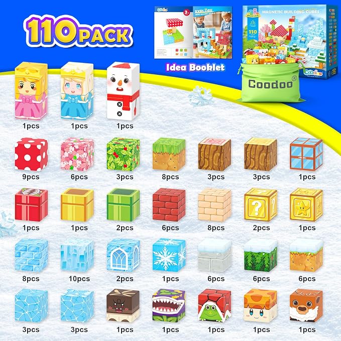 Coodoo 110PCS Magnetic Blocks - Build Mine Magnet World Magic Sword Portal Set, Magnet Kids Toys for Boys & Girls Age 3-5 4-8 5-7, STEM Magnetic Tiles Building Games Sensory Outdoor Toddler Toys