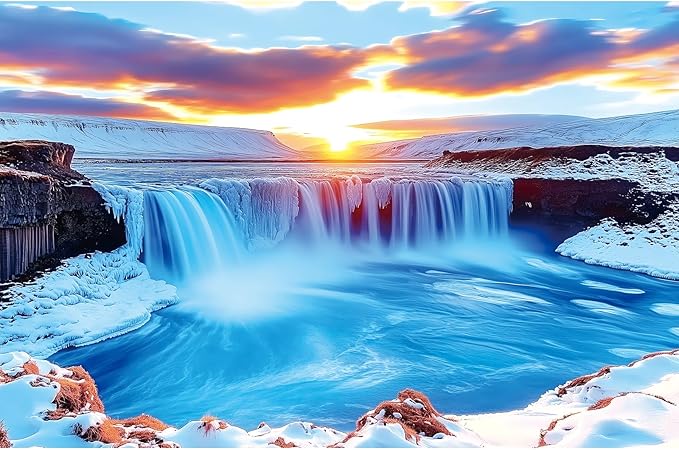 Winter Icelandic Waterfalls Landscape 500 Piece Puzzles for Adults,Nature Puzzles for Adults 500 Pieces with HD Print & Poster, 15" X 23" Dust Free, for Gifts Halloween Christmas Family Games