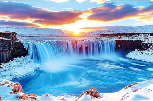 Winter Icelandic Waterfalls Landscape 500 Piece Puzzles for Adults,Nature Puzzles for Adults 500 Pieces with HD Print & Poster, 15" X 23" Dust Free, for Gifts Halloween Christmas Family Games