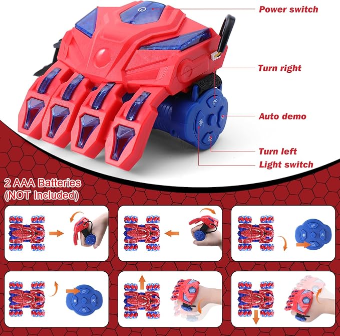 Punieayi Gesture Sensing Remote Control Car, 2.4Ghz RC Cars with Wholebody Light & Headlight, Hand Controlled Double Sided Rechargeable RC Stunt Car Toys for Boys 4-6 5-7 8-13