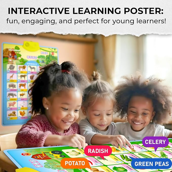 QUOKKA Educational Toys for Kids 5-7 Year Old - Set of 4 Vertical 4 Learning Wall Chart for Toddlers Age 3 4 6+ - Interactive Speech Therapy Poster Boy Girl - Autism Puzzle Game 8-10-12