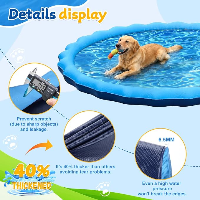 127 inch Extra Large Non-Slip Splash Pad Sprinkler for Kid and Dog, Kiddie Dog Pool, Toddler Outdoor Toys for Ages 3-12 Boys Girls, Summer Outdoor Water Kids Toys, Parent Games, Backyard, Lawn