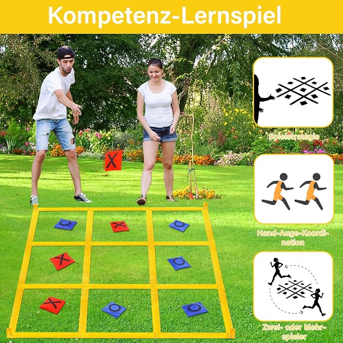 Giant Tic Tac Toe Outdoor Games for Kids Adults Family, Portable Tic Tac Toe Bean Bag Toss with 10pcs Bean Bag, Large Outdoor Lawn Backyard Games Carnival Field Day Game