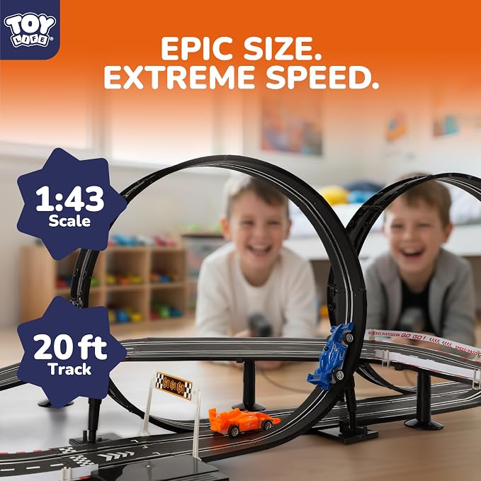 Slot Car Race Track Sets for Kids Ages 4-8, 20ft 2-Player 4-Lane Race Track with 2 RC Cars Speed-Controlled, Racing Circuit Toy for Boys 4-12, Pista de Carros para Niños