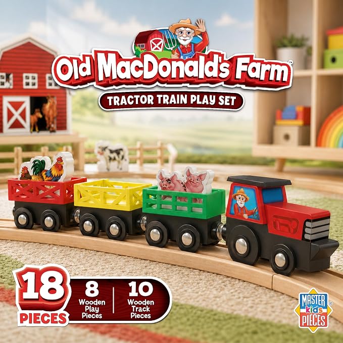 MasterPieces Wood Train Sets - Old Macdonald 18 Piece Train Set