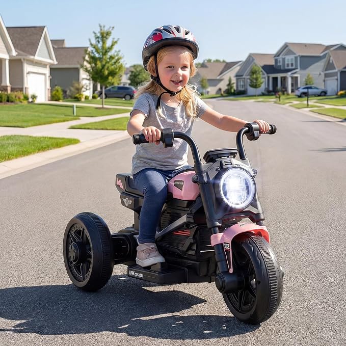Costzon Toddler Motorcycle, 6V Chopper Kids Motorcycle Ride On Toy with LED Headlight, Music, Story, 3-Wheel Stable Electric Motorbike for Toddlers Boys Girls (Pink, 31" x 18.5" x 19.5"(L x W x H))