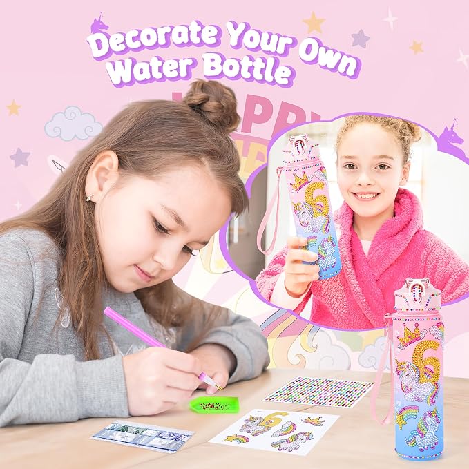 Unicorn Gifts for Girls, Christmas Birthday Gifts for Girls Age 6 Years Old Girl Birthday Gift Ideas Light Up Star Pillow and DIY Water Bottle Kits, Unicorn Toys for Daughter, Niece