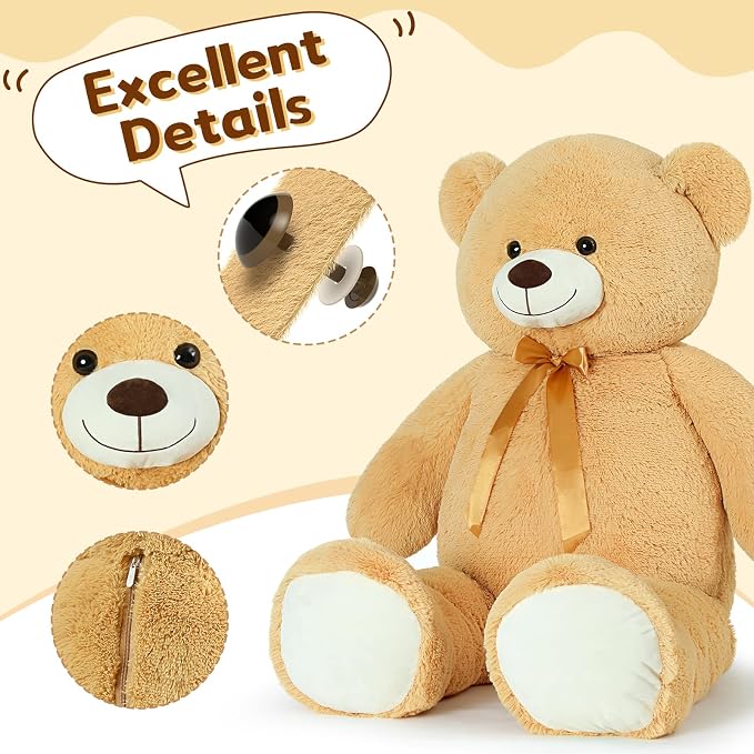 Tezituor 52 Inch Giant Teddy Bear Stuffed Animal, Light Brown Big Teddy Bear Plush Toy, Soft Large Bear Gift for Girlfriend Kids Girls Valentine’s Day Christmas Birthday Baby Shower Party Decor